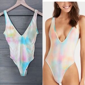 Bond Eye One Piece Swimsuit Rainbow Tie Dye V-Neck Pastel